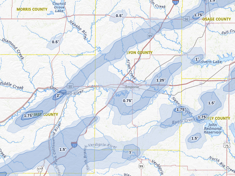 NEXRAD radar-signature map of the hail over Emporia, KS