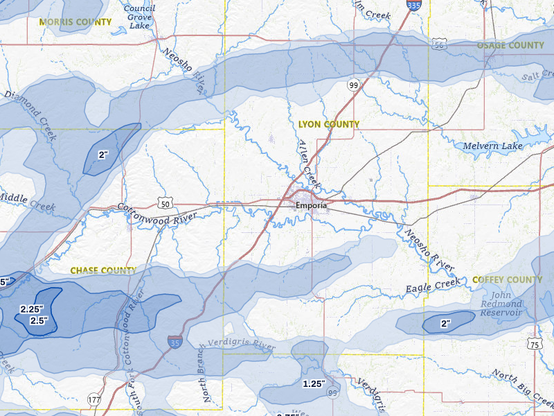 NEXRAD radar-signature map of the hail over Emporia, KS