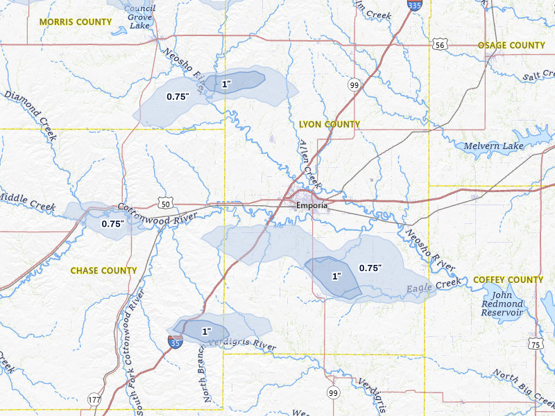 NEXRAD radar-signature map of the hail storm over Emporia, KS on May 4, 2026