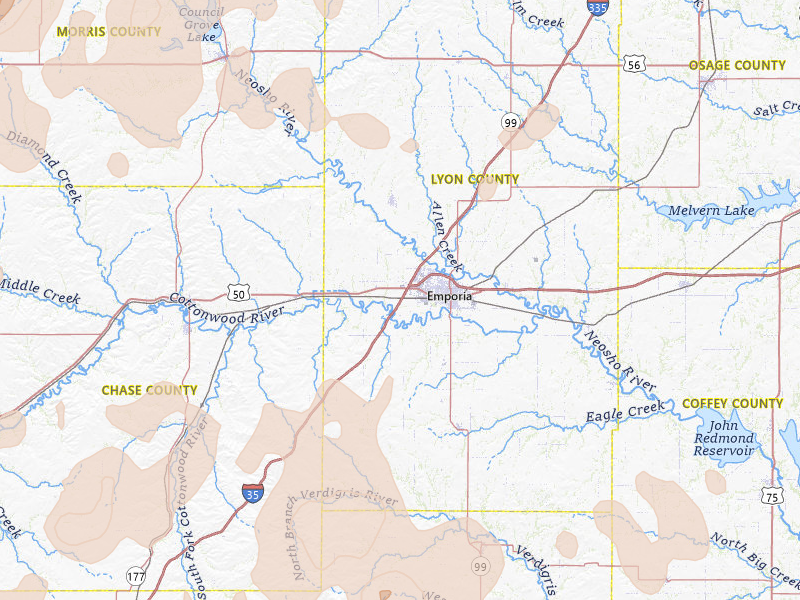 Radar-estimated hail-size map of the storm over Emporia, KS on May 18, 2026