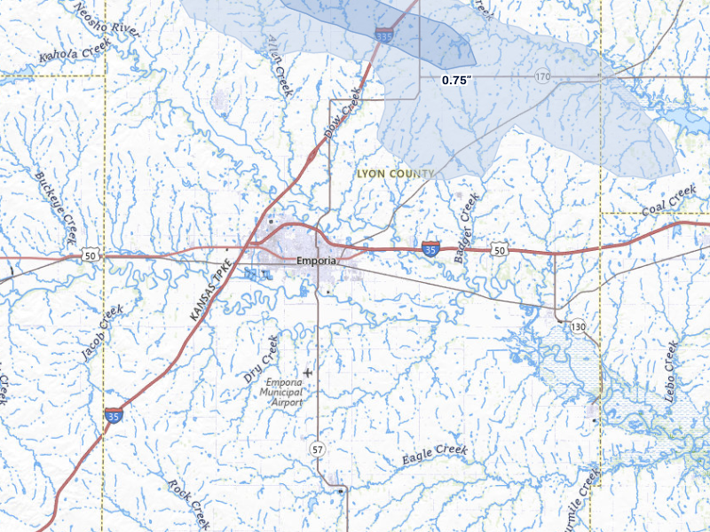NEXRAD radar-signature map of the hail storm over Emporia, KS on Sep 12, 2026