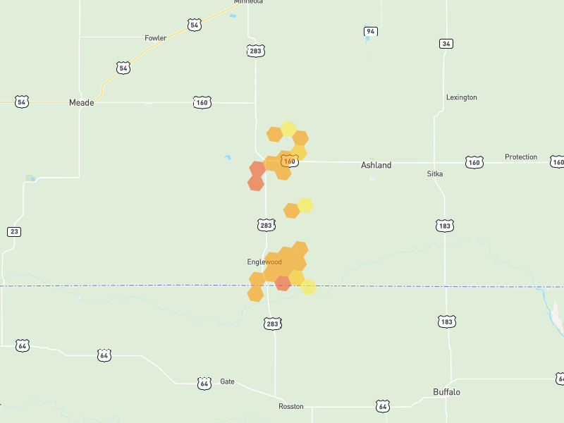Hail map of Englewood, KS on Jul 24, 2026, hail up to 1.5"