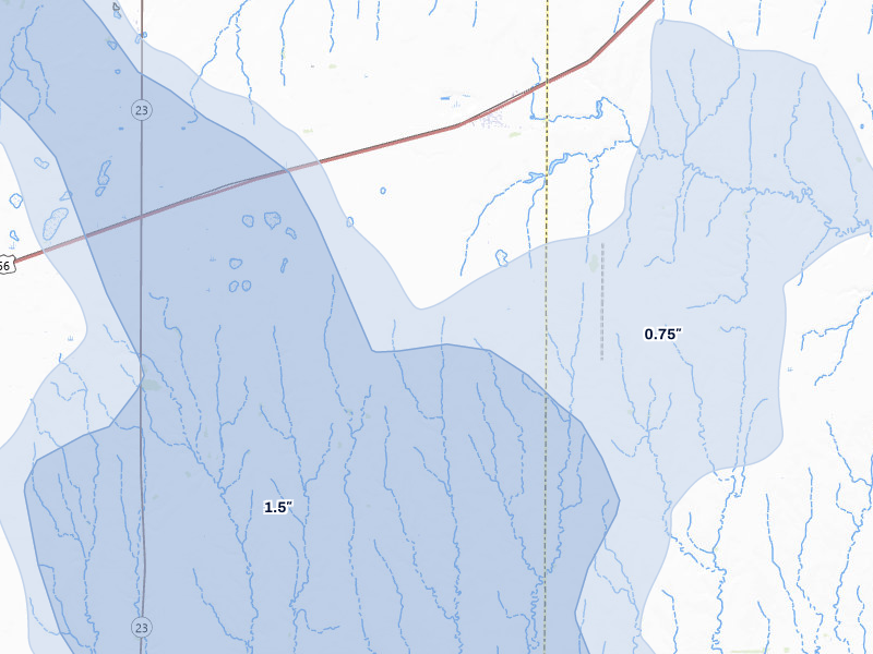 NEXRAD radar-signature map of the hail storm over Ensign, KS on Jun 1, 2026