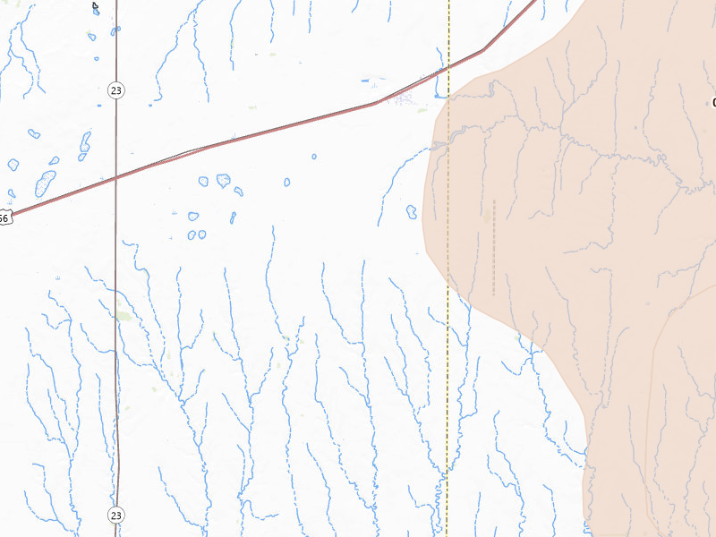 Radar-estimated hail-size map of the storm over Ensign, KS on Jul 23, 2026