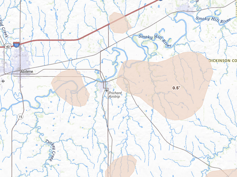Radar-estimated hail-size map of the storm over Enterprise, KS on Jul 9, 2026