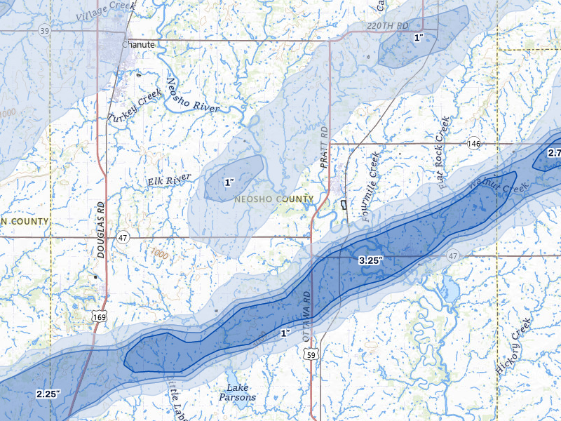 NEXRAD radar-signature map of the hail over Erie, KS