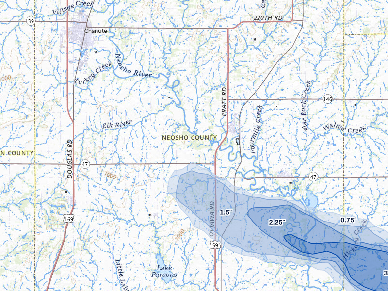 NEXRAD radar-signature map of the hail storm over Erie, KS on Jun 25, 2026