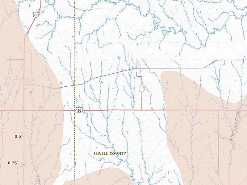 Radar-estimated hail-size map of the storm over Esbon, KS on May 30, 2026