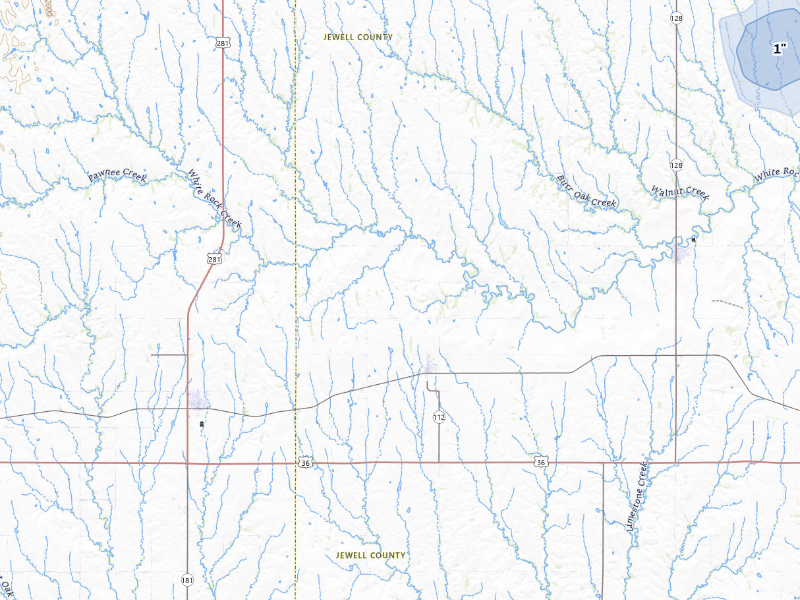 NEXRAD radar-signature map of the hail storm over Esbon, KS on Aug 15, 2026