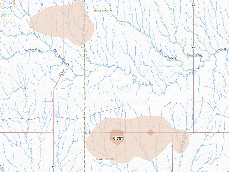 Radar-estimated hail-size map of the storm over Esbon, KS