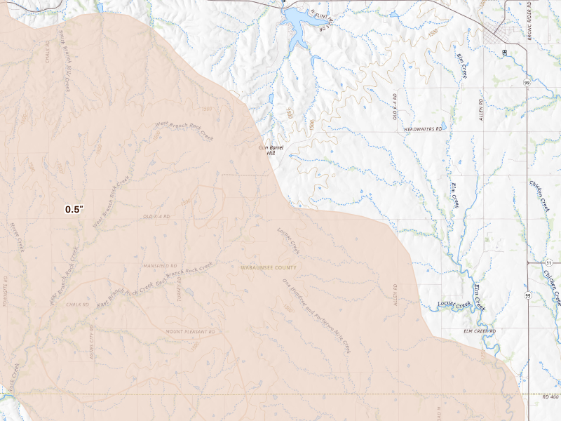Radar-estimated hail-size map of the storm over Eskridge, KS