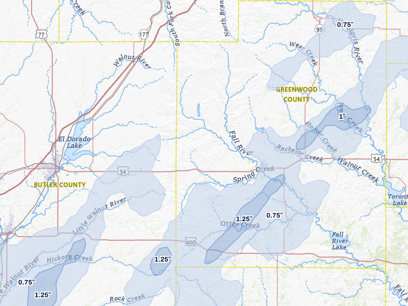 NEXRAD radar-signature map of the hail storm over Eureka, KS on Mar 5, 2026