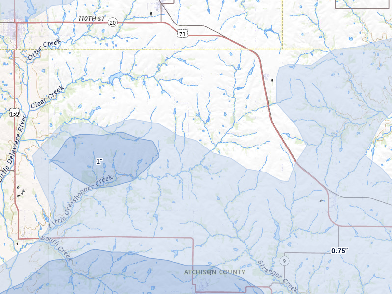 NEXRAD radar-signature map of the hail over Everest, KS