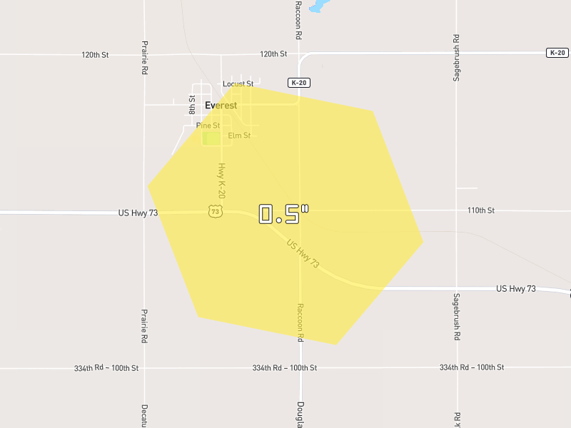 Hail map of Everest, KS on Jun 5, 2026, hail up to 0.5"