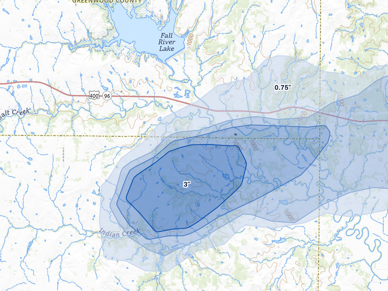 NEXRAD radar-signature map of the hail storm over Fall River, KS on May 30, 2026