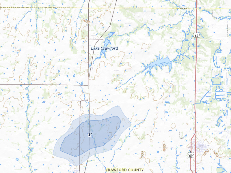 NEXRAD radar-signature map of the hail storm over Farlington, KS on Mar 6, 2026