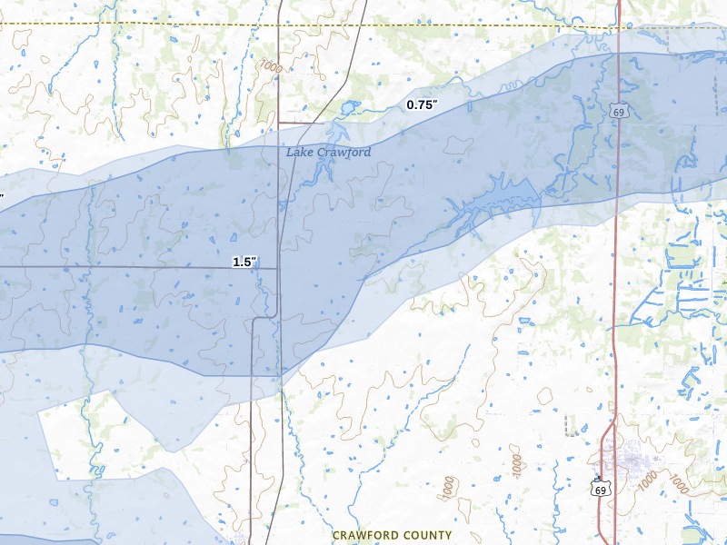 NEXRAD radar-signature map of the hail storm over Farlington, KS on Jul 10, 2026