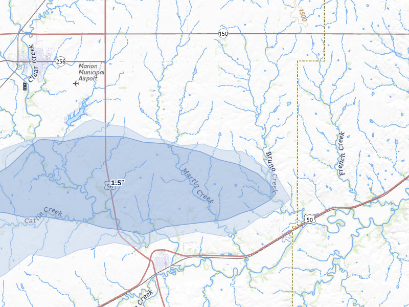 NEXRAD radar-signature map of the hail storm over Florence, KS on Mar 1, 2026