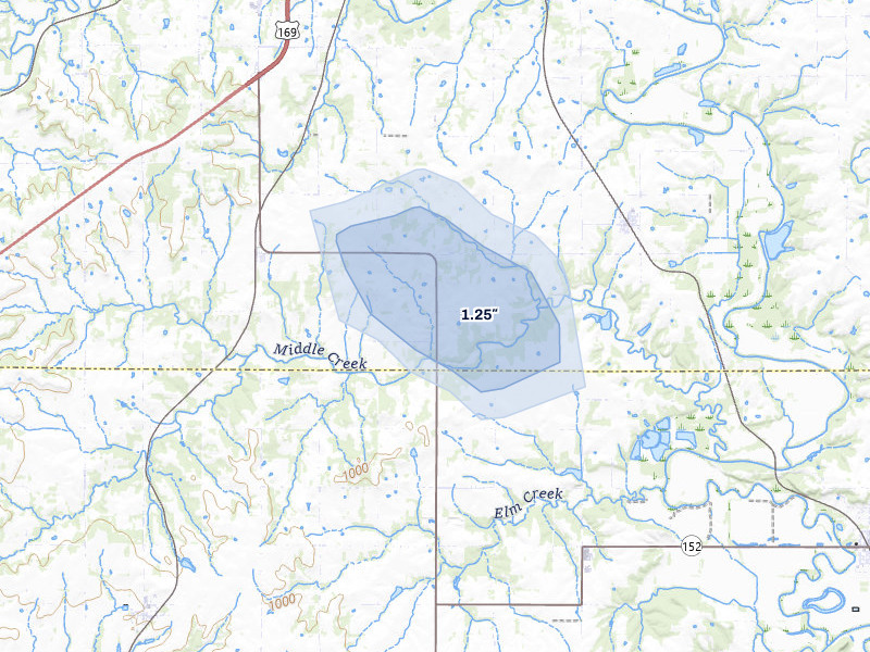 NEXRAD radar-signature map of the hail storm over Fontana, KS on May 29, 2026