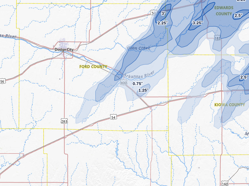 NEXRAD radar-signature map of the hail storm over Ford, KS on May 18, 2026