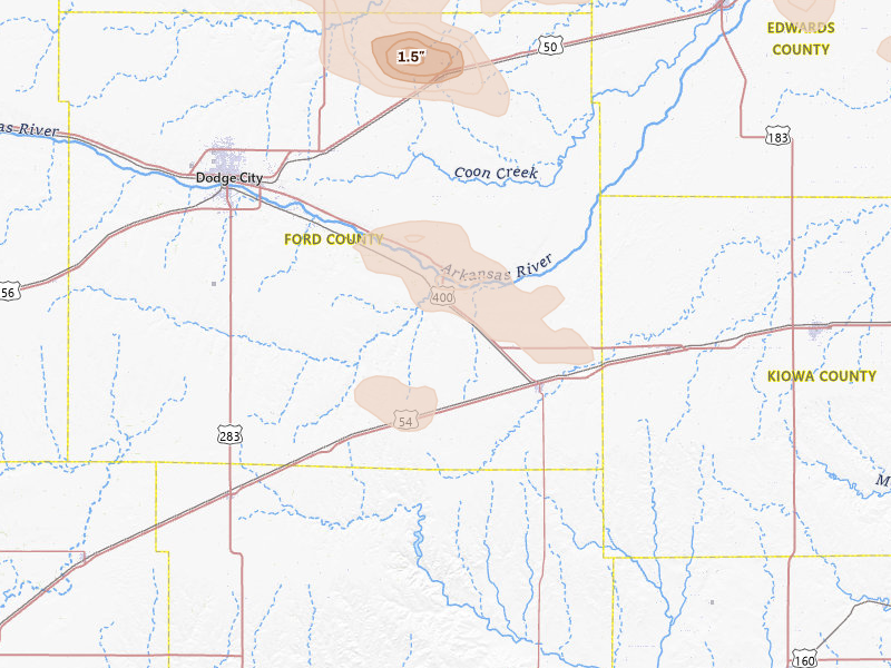 Radar-estimated hail-size map of the storm over Ford, KS