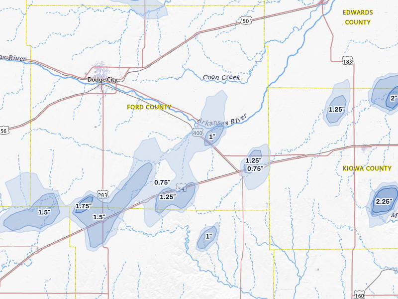 NEXRAD radar-signature map of the hail storm over Ford, KS on Jun 26, 2026