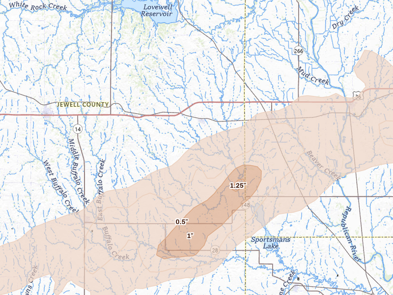 Radar-estimated hail-size map of the storm over Formoso, KS