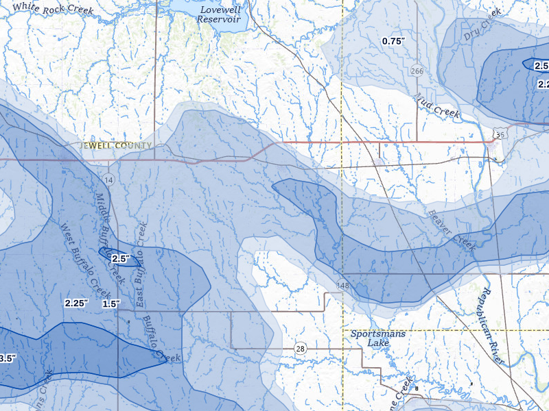 NEXRAD radar-signature map of the hail storm over Formoso, KS on Jul 3, 2026