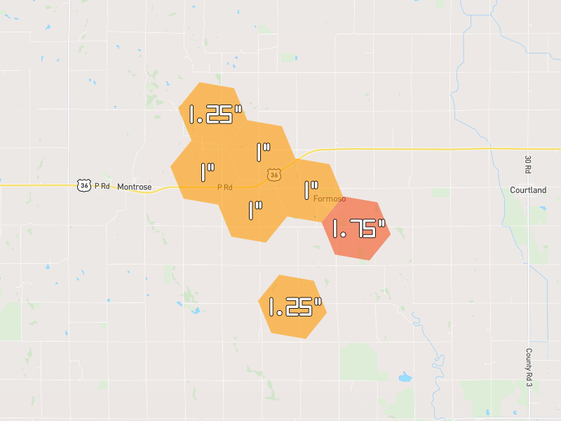 Hail map of Formoso, KS on Jul 4, 2026, hail up to 1.75"