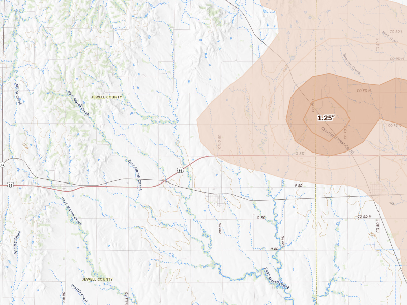 Radar-estimated hail-size map of the storm over Formoso, KS
