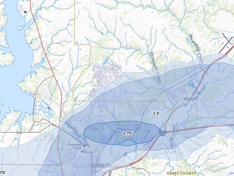 NEXRAD radar-signature map of the hail over Fort Riley, KS