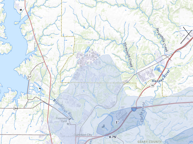 NEXRAD radar-signature map of the hail storm over Fort Riley, KS on May 17, 2026
