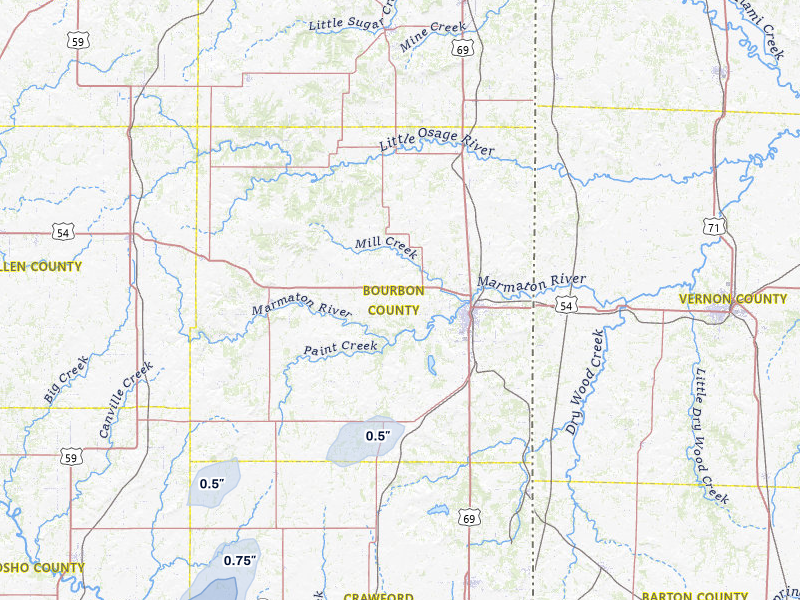 NEXRAD radar-signature map of the hail storm over Fort Scott, KS on Mar 4, 2026