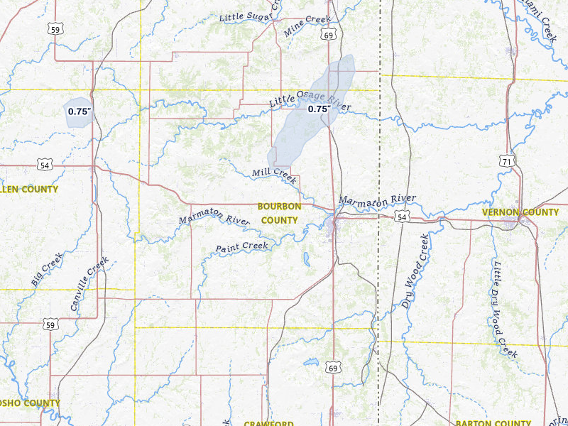 NEXRAD radar-signature map of the hail storm over Fort Scott, KS on May 17, 2026