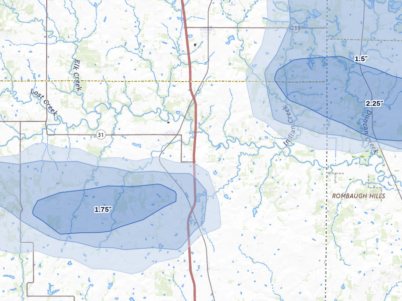 NEXRAD radar-signature map of the hail over Fort Scott, KS