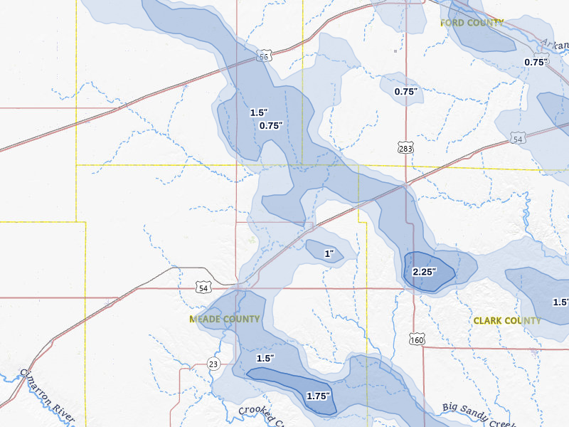 NEXRAD radar-signature map of the hail storm over Fowler, KS on Jun 1, 2026