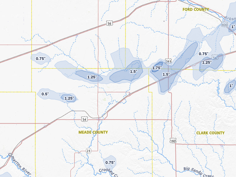 NEXRAD radar-signature map of the hail storm over Fowler, KS on Jun 26, 2026
