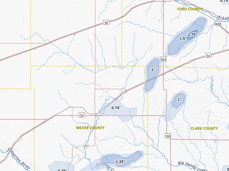 NEXRAD radar-signature map of the hail storm over Fowler, KS on Jul 9, 2026