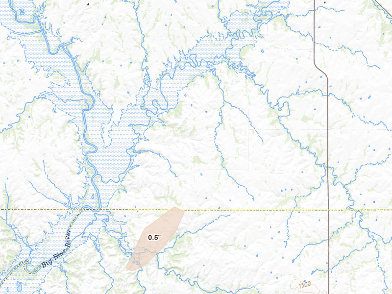 Radar-estimated hail-size map of the storm over Frankfort, KS on Mar 6, 2026