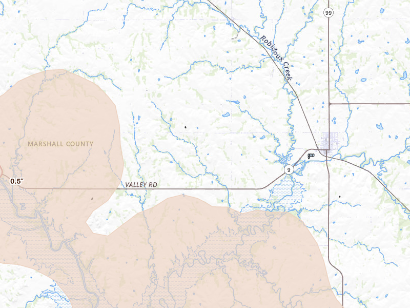 Radar-estimated hail-size map of the storm over Frankfort, KS on Apr 9, 2026