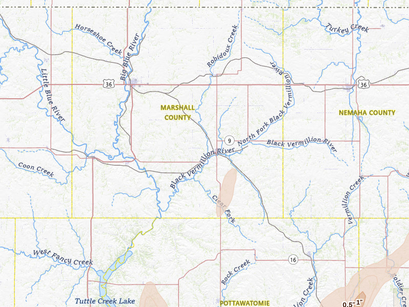 Radar-estimated hail-size map of the storm over Frankfort, KS on May 30, 2026
