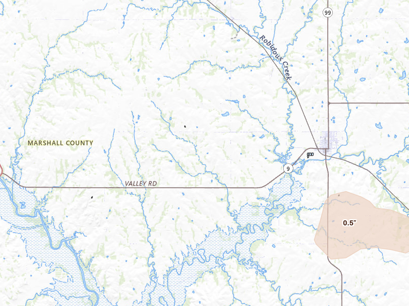 Radar-estimated hail-size map of the storm over Frankfort, KS on Jun 10, 2026