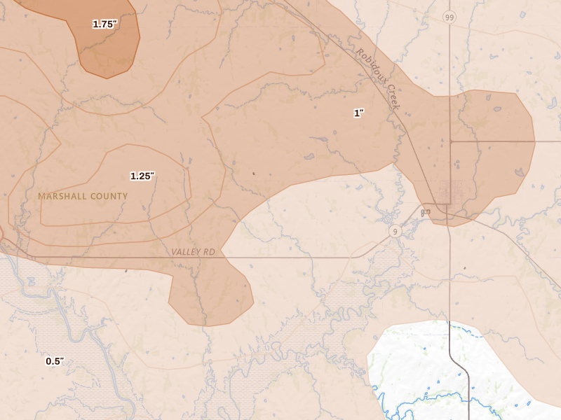 Radar-estimated hail-size map of the storm over Frankfort, KS