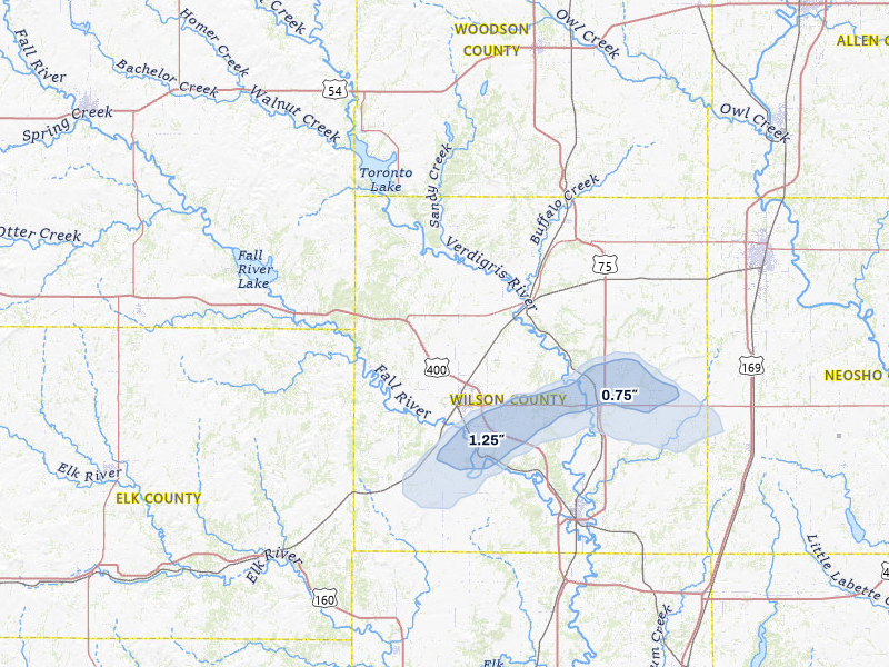 NEXRAD radar-signature map of the hail storm over Fredonia, KS on Mar 3, 2026