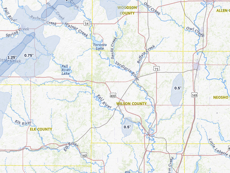 NEXRAD radar-signature map of the hail storm over Fredonia, KS on Mar 5, 2026