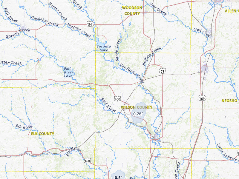 NEXRAD radar-signature map of the hail storm over Fredonia, KS on Apr 1, 2026