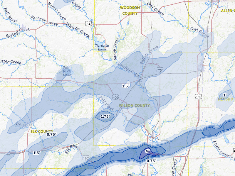 NEXRAD radar-signature map of the hail over Fredonia, KS