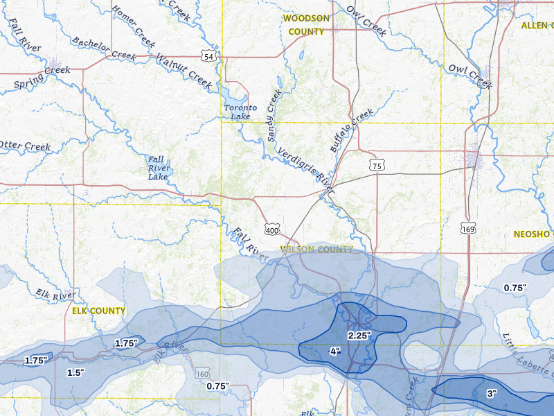 NEXRAD radar-signature map of the hail over Fredonia, KS