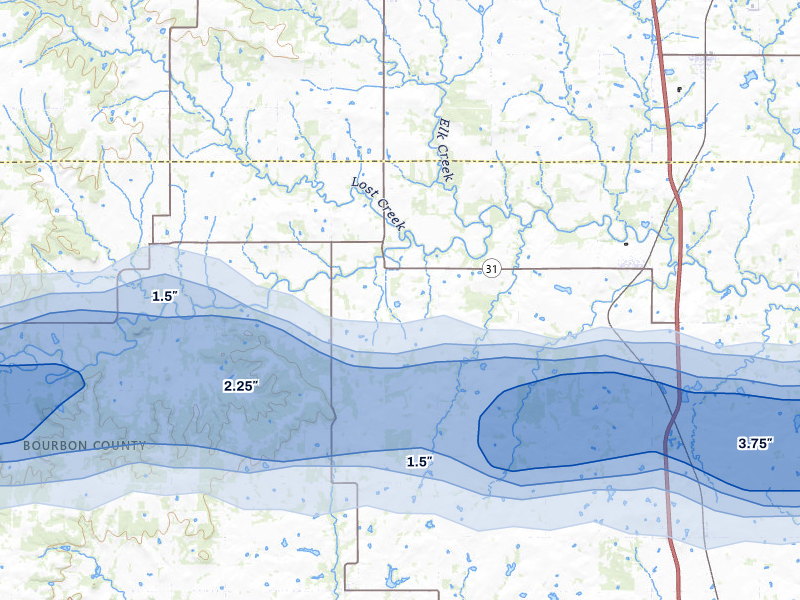 NEXRAD radar-signature map of the hail over Fulton, KS
