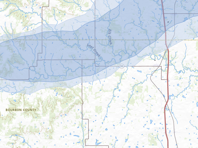 NEXRAD radar-signature map of the hail over Fulton, KS